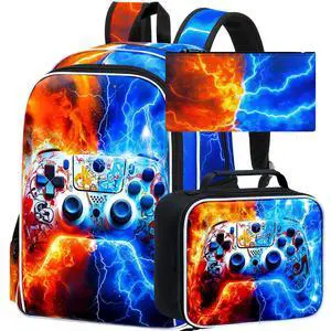 3PCS Game Console Backpack for Boys, 17" Kids Bookbag with Lunch Box for Boy, Flame Thunder Backpacks Water Resistant and Lightweight for Teen 3PCS Game Console Backpack for Boys, 17" Kids Bookbag with Lunch Box for Boy, Flame Thunder Backpacks Water Resistant and Lightweight for Teen
