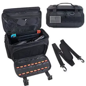 Tactical Travel Gaming Bag Compatible with Nintendo Switch/ Switch 2 All in One Carrying Case for Steam Deck, AC Adapter, Controllers, Protective Bag with Flag Patch &18 Game Card Slots (Black) Tactical Travel Gaming Bag Compatible with Nintendo Switch/ Switch 2 All in One Carrying Case for Steam Deck, AC Adapter, Controllers, Protective Bag with Flag Patch &18 Game Card Slots (Black)