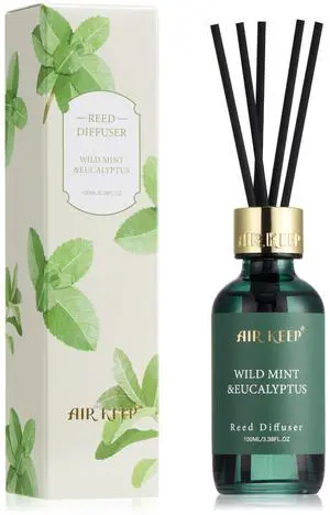 Reed Diffuser Set, 3.38 fl oz (100 ml) - Wild Mint&Eucalyptus Oil Diffusers with 8 Reed Sticks, Home Fragrance Reed Diffuser for Bathroom Shelf Decor Reed Diffuser Set, 3.38 fl oz (100 ml) - Wild Mint&Eucalyptus Oil Diffusers with 8 Reed Sticks, Home Fragrance Reed Diffuser for Bathroom Shelf Decor