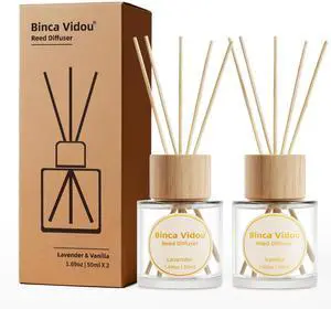 Reed Diffuser Set, Binca Vidou Lavender & Vanilla Natural Scent Oil Diffusers with Sticks for Home Office Bathroom Aromatherapy Decor 1.69oz x 2 Reed Diffuser Set, Binca Vidou Lavender & Vanilla Natural Scent Oil Diffusers with Sticks for Home Office Bathroom Aromatherapy Decor 1.69oz x 2