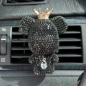 Cute Car Accessories, Bling Crystal Bear Car Air Freshener With Vent Clip,Rhinestone Aesthetic Car Decor Interior Decoration (BLACK) Cute Car Accessories, Bling Crystal Bear Car Air Freshener With Vent Clip,Rhinestone Aesthetic Car Decor Interior Decoration (BLACK)