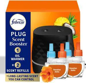 Plug Scent Booster Starter Kit, Black, Oil Diffuser, Air Freshener Plug in, Continuous Scent Device + 2 Hawaiian Aloha Refill Plug Scent Booster Starter Kit, Black, Oil Diffuser, Air Freshener Plug in, Continuous Scent Device + 2 Hawaiian Aloha Refill