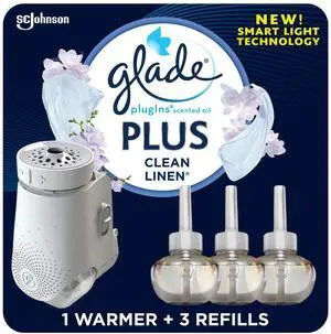 PlugIns Plus Refills Air Freshener Starter Kit, Clean Linen, Scented and Essential Oils for Home and Bathroom, 0.67 Fl Oz, 1 Warmer + 3 Refills PlugIns Plus Refills Air Freshener Starter Kit, Clean Linen, Scented and Essential Oils for Home and Bathroom, 0.67 Fl Oz, 1 Warmer + 3 Refills