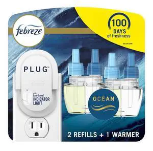 Plug in Air Freshener, Odor-Fighting Scented Oil Starter Kit, Air Fresheners for Home and Bathroom and Kitchen, Long Lasting for Strong Odors, Ocean Scent, Warmer + 2 Refill Plug in Air Freshener, Odor-Fighting Scented Oil Starter Kit, Air Fresheners for Home and Bathroom and Kitchen, Long Lasting for Strong Odors, Ocean Scent, Warmer + 2 Refill