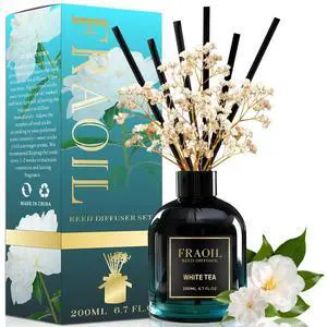 White Tea Reed Diffuser, Reed Diffuser Set 6.7 fl oz (200 ml) with 6 Reed Sticks, Home Fragrance Reed Diffuser for Bathroom Shelf House Bedroom Office Decor White Tea Reed Diffuser, Reed Diffuser Set 6.7 fl oz (200 ml) with 6 Reed Sticks, Home Fragrance Reed Diffuser for Bathroom Shelf House Bedroom Office Decor