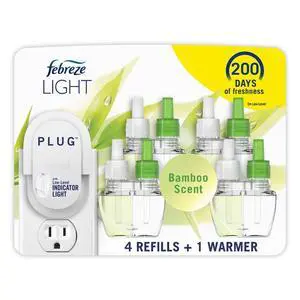 Plug-In Air Freshener, Odor-Fighting Scented Oil Starter Kit, Air Fresheners for Home and Bathroom and Kitchen, Long Lasting for Strong Odors, Bamboo Scent, Warmer + 4 Refill Plug-In Air Freshener, Odor-Fighting Scented Oil Starter Kit, Air Fresheners for Home and Bathroom and Kitchen, Long Lasting for Strong Odors, Bamboo Scent, Warmer + 4 Refill
