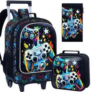 Rolling Backpack for Boys, 3PCS Kids Roller Bookbag with Lunch Bag, Wheeled School Bag for Children - Game Console Rolling Backpack for Boys, 3PCS Kids Roller Bookbag with Lunch Bag, Wheeled School Bag for Children - Game Console