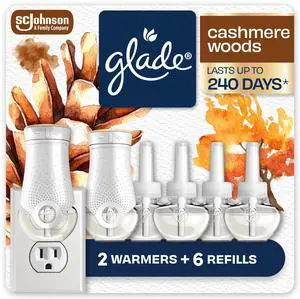PlugIns Air Freshener Starter Kit, Scented and Essential Oils for Home and Bathroom, Cashmere Woods, 4.02 Fl Oz, 2 Warmers and 6 Refills PlugIns Air Freshener Starter Kit, Scented and Essential Oils for Home and Bathroom, Cashmere Woods, 4.02 Fl Oz, 2 Warmers and 6 Refills
