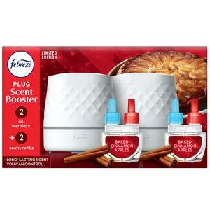 Plug Scent Booster Starter Kit, Oil Diffuser, Air Freshener Plug in, Continuous Scent, 2 Devices + 2 Baked Cinnamon Apple Refill Plug Scent Booster Starter Kit, Oil Diffuser, Air Freshener Plug in, Continuous Scent, 2 Devices + 2 Baked Cinnamon Apple Refill