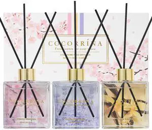 Reed Diffuser Set of 3-3 Pack/ 3.04 Fl.oz Diffuser with 24 Sticks Warm Vanilla/Cherry Blossom/Lavender Thyme Reed Diffuser for Home Bathroom Office Shelf Decor Reed Diffuser Set of 3-3 Pack/ 3.04 Fl.oz Diffuser with 24 Sticks Warm Vanilla/Cherry Blossom/Lavender Thyme Reed Diffuser for Home Bathroom Office Shelf Decor