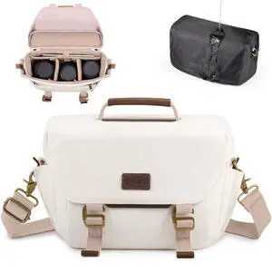Canvas Camera Bag Small- DSLR/SLR Waterproof Camera Bag for Canon/Sony/Nikon/Fuji, Cute Camera Sling Bag with Rain Cover, Travel Crossbody Camera Case Bag for Women Men Photographer (White) Canvas Camera Bag Small- DSLR/SLR Waterproof Camera Bag for Canon/Sony/Nikon/Fuji, Cute Camera Sling Bag with Rain Cover, Travel Crossbody Camera Case Bag for Women Men Photographer (White)