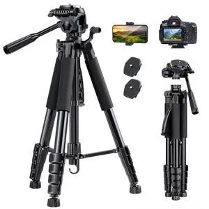 74" Camera Tripod with Phone Holder and Remote, Heavy Duty Tripod Stand with Portable Bag for Phone and Camera, Compatible with DSLR Cameras, Cell Phones, Spotting Scopes and Binoculars 74" Camera Tripod with Phone Holder and Remote, Heavy Duty Tripod Stand with Portable Bag for Phone and Camera, Compatible with DSLR Cameras, Cell Phones, Spotting Scopes and Binoculars