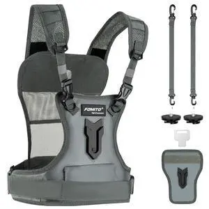 Dual Camera Chest Harness System, Professional Photography Vest with Side Holster, Gray Dual Camera Chest Harness System, Professional Photography Vest with Side Holster, Gray