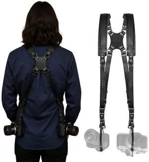 Camera Harness, Dual Camera Harness for Photographers, Leather Camera Strap for Two-Cameras for DSLR/SLR Strap(Black) Camera Harness, Dual Camera Harness for Photographers, Leather Camera Strap for Two-Cameras for DSLR/SLR Strap(Black)