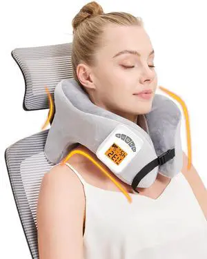 Rechargeable Heated Neck Pillow with Massage, 5000mAh Cordless Neck Heating Pad for Neck Pain, 3-Level Vibration Massage, 104-140 Adjustable Temp, 30/45/60Mins Timer, Type-C Cable & Storage Bag Rechargeable Heated Neck Pillow with Massage, 5000mAh Cordless Neck Heating Pad for Neck Pain, 3-Level Vibration Massage, 104-140 Adjustable Temp, 30/45/60Mins Timer, Type-C Cable & Storage Bag