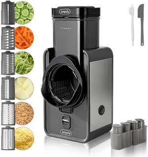 Electric Cheese Grater, Rotating Vegetable Shredder Machine, Potato Slicer with 6 Stainless Steel Blades, Multifunctional Kitchen Tool for Fruits, Nuts, Dark Grey Electric Cheese Grater, Rotating Vegetable Shredder Machine, Potato Slicer with 6 Stainless Steel Blades, Multifunctional Kitchen Tool for Fruits, Nuts, Dark Grey