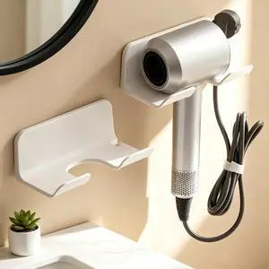 Universal Hair Dryer Holder, Self Adhesive Wall Mount, White Universal Hair Dryer Holder, Self Adhesive Wall Mount, White