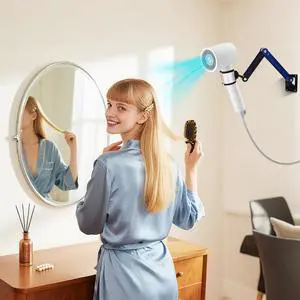 Hands Free Hair Dryer Holder,Adjustable Angle Wall Mounted Blow Dryer Stand Equipped with Universal Clip Allowing You to Dry Hair Hands Free Hair Dryer Holder,Adjustable Angle Wall Mounted Blow Dryer Stand Equipped with Universal Clip Allowing You to Dry Hair