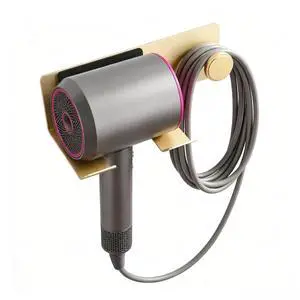 Brushed Gold Hair Dryer Holder Wall Mount, Aluminum Blow Dryer Rack with Anti-Scratch Pad, Adhesive Pad & Screws Included, Renter Friendly Bathroom Organizer Brushed Gold Hair Dryer Holder Wall Mount, Aluminum Blow Dryer Rack with Anti-Scratch Pad, Adhesive Pad & Screws Included, Renter Friendly Bathroom Organizer