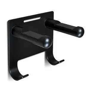 Hair Dryer Holder Stainless Steel Chromed (Black with Hooks) Hair Dryer Holder Stainless Steel Chromed (Black with Hooks)