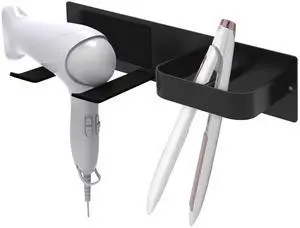 Hair Dryer & Flat Iron Holder Wall Mount, Self Adhesive, Black Hair Dryer & Flat Iron Holder Wall Mount, Self Adhesive, Black