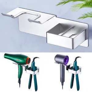 Blow Dryer Holder Wall Mounted, Hair Dryer and Straightener Holder, Hairdryer Holder for Bathroom, Curling Iron Holder, Salon Hair Tools Organizer Storage, Silver Blow Dryer Holder Wall Mounted, Hair Dryer and Straightener Holder, Hairdryer Holder for Bathroom, Curling Iron Holder, Salon Hair Tools Organizer Storage, Silver