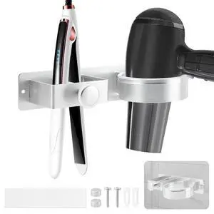 Silver Hair Dryer Holder Wall Mount, No Drill Hair Tool Organizer Silver Hair Dryer Holder Wall Mount, No Drill Hair Tool Organizer