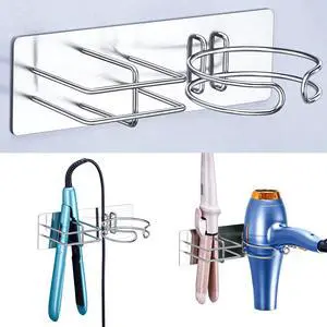 Blow Dryer and Straightener Holder, Metal Hair Dryer Holder Wall Mounted, No Drill Self Adhesive Hair Tool Organizer for Flat Iron, Hairdryer Holder for Bathroom Salon Vanity (Silver) Blow Dryer and Straightener Holder, Metal Hair Dryer Holder Wall Mounted, No Drill Self Adhesive Hair Tool Organizer for Flat Iron, Hairdryer Holder for Bathroom Salon Vanity (Silver)