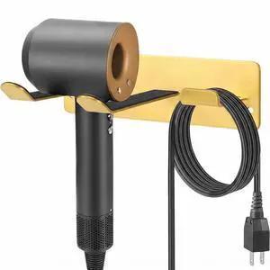 Hair Dryer Holder Wall Mount, Universal No-Drill Stainless Steel Organizer with 3M Adhesive & Screws, Space Saving Blow Dryer Hanger for Bathroom Bedroom Salon RV (Gold) Hair Dryer Holder Wall Mount, Universal No-Drill Stainless Steel Organizer with 3M Adhesive & Screws, Space Saving Blow Dryer Hanger for Bathroom Bedroom Salon RV (Gold)