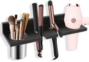 Hair Tool Organizer for Bathroom Wall Mounted Hair Dryer Holder with Heat-Resistant Cups, Curling Iron & Straightener Rack, Blow Dryer Organizer for Vanity or Wall (Black) Hair Tool Organizer for Bathroom Wall Mounted Hair Dryer Holder with Heat-Resistant Cups, Curling Iron & Straightener Rack, Blow Dryer Organizer for Vanity or Wall (Black)