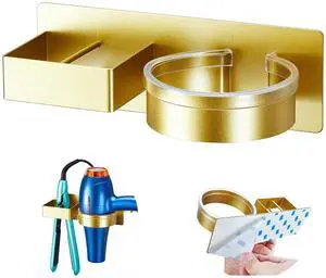 Hair Dryer Holder Wall Mounted, Hair Straightener Holder, Blow Dryer Holder Adhesive, Hair Tool Organizer for Flat Iron, Hairdryer, Curling Iron Holder for Bathroom Vanity Barber Shop (Gold) Hair Dryer Holder Wall Mounted, Hair Straightener Holder, Blow Dryer Holder Adhesive, Hair Tool Organizer for Flat Iron, Hairdryer, Curling Iron Holder for Bathroom Vanity Barber Shop (Gold)