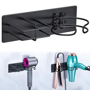 Hair Dryer and Straightener Holder Wall Mounted, Self Adhesive Blow Dryer and Flat Iron Storage Hair Tool Organizer for Bathroom Vanity (Black) Hair Dryer and Straightener Holder Wall Mounted, Self Adhesive Blow Dryer and Flat Iron Storage Hair Tool Organizer for Bathroom Vanity (Black)