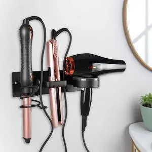 Hair Dryer Holder Wall Mounted 3in1 Hair Tool Organizer Blow Dryer Holder Bathroom Care Styling For Flat Iron,Curling Iron Matte Black Hair Dryer Holder Wall Mounted 3in1 Hair Tool Organizer Blow Dryer Holder Bathroom Care Styling For Flat Iron,Curling Iron Matte Black