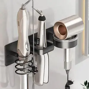 Hair Dryer Holder Wall Mounted,Blow Dryer, Curling Iron, Straightener Holder 3 in 1 Bathroom Metal Hair Tool Organizer Rack-BLACK-1 Hair Dryer Holder Wall Mounted,Blow Dryer, Curling Iron, Straightener Holder 3 in 1 Bathroom Metal Hair Tool Organizer Rack-BLACK-1