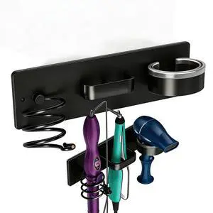 Wall Mounted Hair Tool Organizer, Hair Dryer Holder with Storage Compartment, Bathroom Hair Styling Tool Holder for Hair Dryer, Curling Iron, Straightener, No Drill Wall Mounted Hair Tool Organizer, Hair Dryer Holder with Storage Compartment, Bathroom Hair Styling Tool Holder for Hair Dryer, Curling Iron, Straightener, No Drill