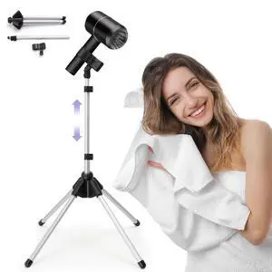 Adjustable Hair Dryer Stand, 29-59 Inch Hair Dryer Holder with Tripod and Universal Clip, 360-Degree Rotating Blow Dryer Stand for Bathroom, Vanity, Makeup Roo, black Adjustable Hair Dryer Stand, 29-59 Inch Hair Dryer Holder with Tripod and Universal Clip, 360-Degree Rotating Blow Dryer Stand for Bathroom, Vanity, Makeup Roo, black