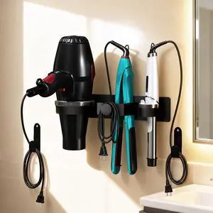 Hair Dryer Holder Wall Mounted, Blow Dryer Holder with Plug&Cord Organizer Hair Dryer Holder Wall Mounted, Blow Dryer Holder with Plug&Cord Organizer