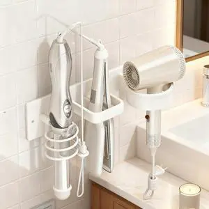 Hair Dryer Holder Wall Mounted Blow Dryer Holder Curling Iron Holder Straightener Holder 3 in 1 Bathroom Metal Hair Tool Organizer RackWhite Hair Dryer Holder Wall Mounted Blow Dryer Holder Curling Iron Holder Straightener Holder 3 in 1 Bathroom Metal Hair Tool Organizer RackWhite