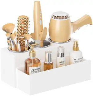 Hair Tool Organizer, Acrylic Hair Dryer Holder, Bathroom Countertop Blow Dryer Stand Storage, Vanity Organizer for Accessories, Makeup, Flat Irons, Curling Irons, and Toiletries (White) Hair Tool Organizer, Acrylic Hair Dryer Holder, Bathroom Countertop Blow Dryer Stand Storage, Vanity Organizer for Accessories, Makeup, Flat Irons, Curling Irons, and Toiletries (White)