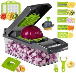 Vegetable Chopper with Container Cheese Grater Mandoline Slicer Cabbage Shredder for Veggie Onion Potato Fruit Food, Includes Egg Separator & Vegetable Peeler, Manual Hand Cooking Gadget for Kitchen Vegetable Chopper with Container Cheese Grater Mandoline Slicer Cabbage Shredder for Veggie Onion Potato Fruit Food, Includes Egg Separator & Vegetable Peeler, Manual Hand Cooking Gadget for Kitchen