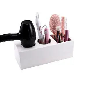 Hair Dryer Holder and Tool Organizer, Curling Iron Holder, Wood, White Hair Dryer Holder and Tool Organizer, Curling Iron Holder, Wood, White