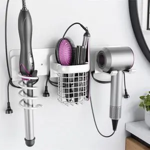 Upgraded Aluminum Alloy Hair Dryer Holder Wall Mounted with Built-in Cord Wrap,3-in-1 Hair Tool Organizer for Blow Dryer, Curling Iron, and Straightener, White Upgraded Aluminum Alloy Hair Dryer Holder Wall Mounted with Built-in Cord Wrap,3-in-1 Hair Tool Organizer for Blow Dryer, Curling Iron, and Straightener, White