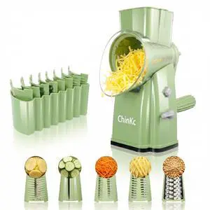 Upgrade Rotary Cheese Grater Shredder with Handle, Strong Suction Base, Multi-purpose Rotary Grater Slicer with 5 Interchangeable Blades for Ice, Vegetables, Fruit, Nuts with Blade Storage Box Upgrade Rotary Cheese Grater Shredder with Handle, Strong Suction Base, Multi-purpose Rotary Grater Slicer with 5 Interchangeable Blades for Ice, Vegetables, Fruit, Nuts with Blade Storage Box