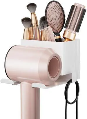 Hair Dryer Holder Wall Mounted, Hair Tools Organizer for Bathroom, White Hair Dryer Holder Wall Mounted, Hair Tools Organizer for Bathroom, White