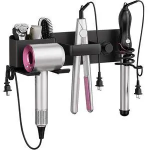 No-Drill Hair Dryer Holder Wall Mount with Storage Compartment for Bathroom No-Drill Hair Dryer Holder Wall Mount with Storage Compartment for Bathroom