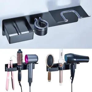 Hair Dryer Holder Wall Mount Curling Iron Holder Flat Iron Holder, Blow Dryer Holder Wall, 3 in 1 Bathroom Hair Tool Organizer Rack for Universal Hairdryer Straightener Curlings (Black) Hair Dryer Holder Wall Mount Curling Iron Holder Flat Iron Holder, Blow Dryer Holder Wall, 3 in 1 Bathroom Hair Tool Organizer Rack for Universal Hairdryer Straightener Curlings (Black)