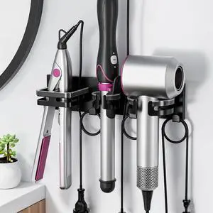 Hot Hair Tool Organizer Wall Mount with Plug & Cord Storage, Black Hot Hair Tool Organizer Wall Mount with Plug & Cord Storage, Black