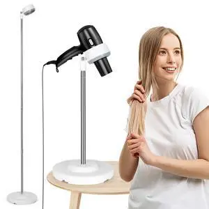 Hair Dryer Stand, Adjustable Height Handsfree Hair Dryer Holder with Base, 180 Degree Rotating Floor Stand Blow Hairdryer Holder - White Hair Dryer Stand, Adjustable Height Handsfree Hair Dryer Holder with Base, 180 Degree Rotating Floor Stand Blow Hairdryer Holder - White