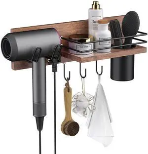 Wooden Hair Dryer Holder Wall Mounted, Bathroom Hair Tool Organizer, Blow Dryer Holder Shelf, Curling Iron and Hair Styling Tools Organizer Wooden Hair Dryer Holder Wall Mounted, Bathroom Hair Tool Organizer, Blow Dryer Holder Shelf, Curling Iron and Hair Styling Tools Organizer