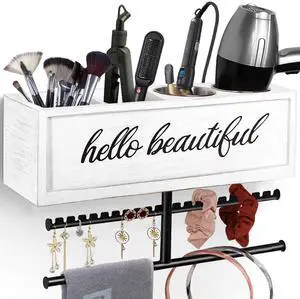 Rustic Hair Dryer Holder Wall Mounted,Hair Styling Tools & Accessories Organizer,Bathroom Supplies & hot Tools vanities Organizer Caddy,for Storage Flat Iron,Blow Dryer,Curling Iron (White) Rustic Hair Dryer Holder Wall Mounted,Hair Styling Tools & Accessories Organizer,Bathroom Supplies & hot Tools vanities Organizer Caddy,for Storage Flat Iron,Blow Dryer,Curling Iron (White)